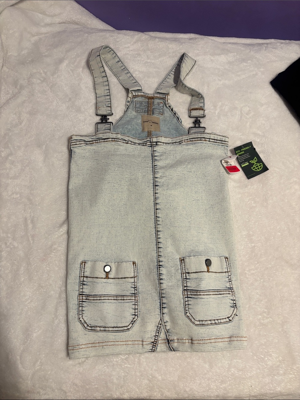 Light Wash Denim Kids Overall Dress with Front Pockets - Unbranded
